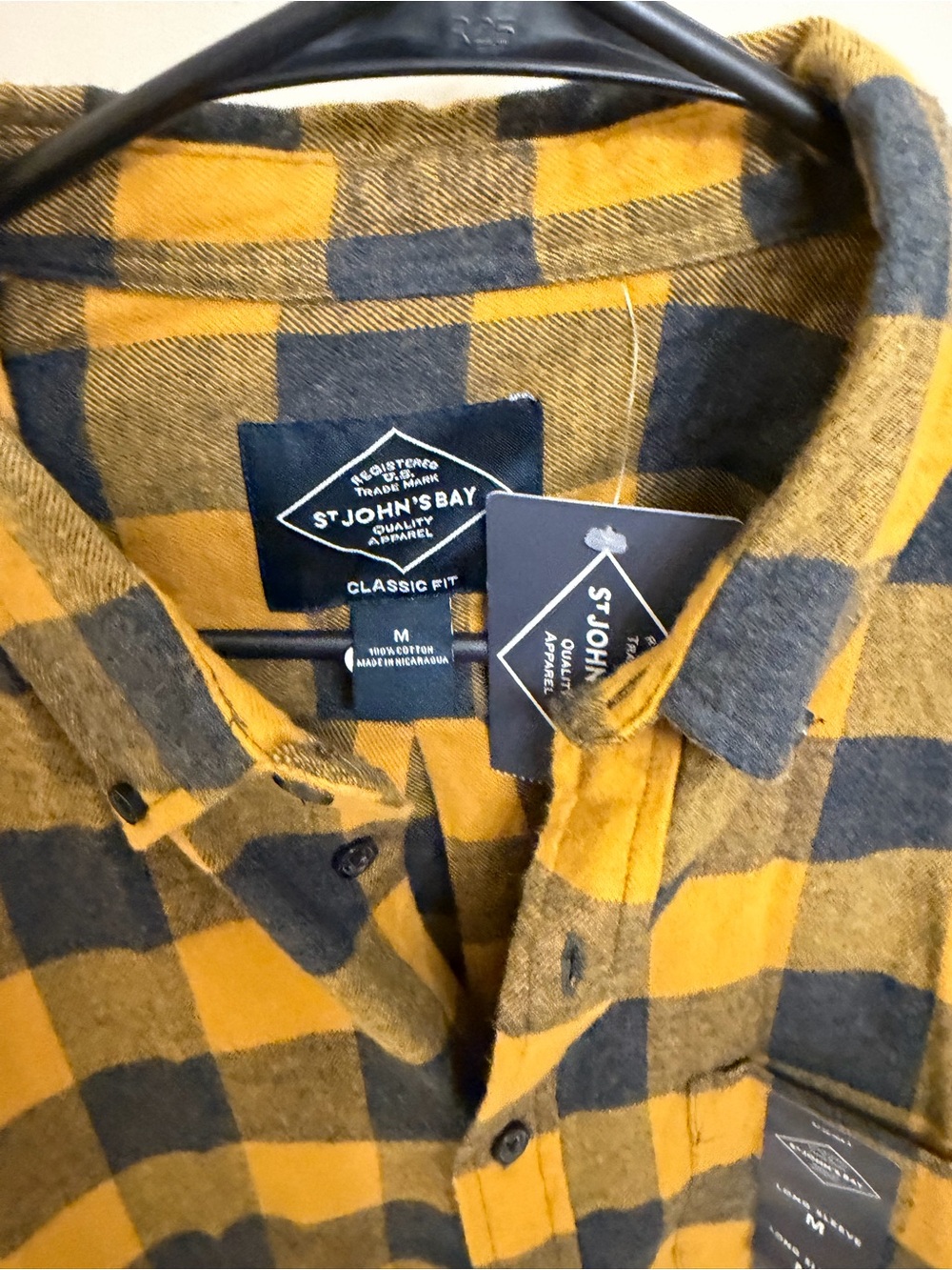 St. John's Bay Yellow and Gray Buffalo Plaid Flannel Shirt